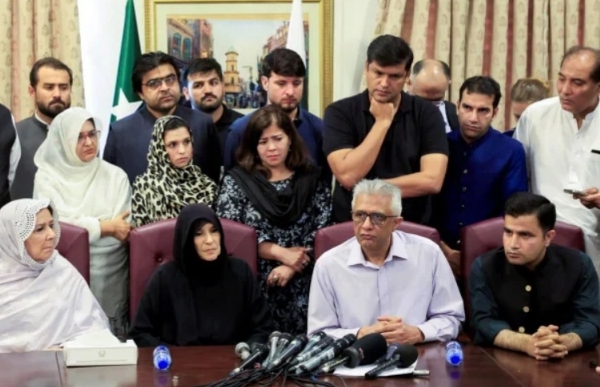 Former Prime Minister Imran Khan’s sister Uzma Khan (second from left) during a press conference in Islamabad on August 21. File photo Former Prime Minister Imran Khan’s sister Uzma Khan (second from left) during a press conference in Islamabad on August 21. File photo