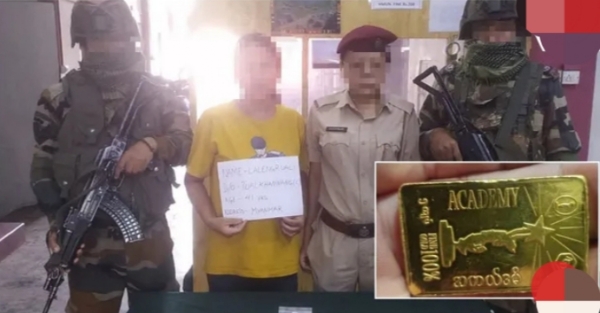 Image of the Arrested Myanmar National With Gold Biscuit in Mizoram.