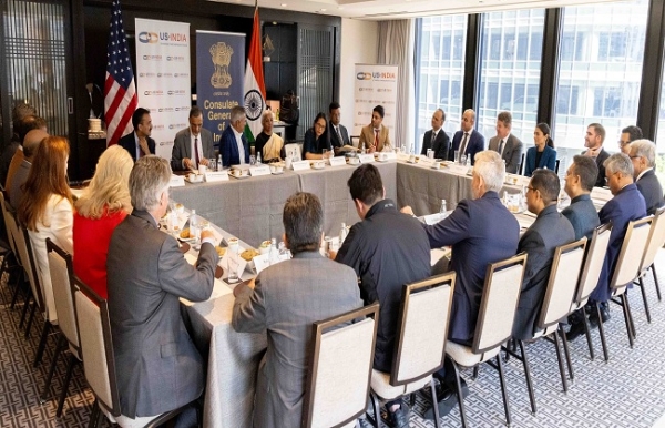 Finance Minister Nirmala Sitharaman addresses an event in Chicago. Finance Minister Nirmala Sitharaman addresses an event in Chicago.