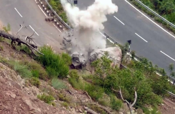 Controlled Blasting By NHAI Clears Massive Boulders On Jammu-Srinagar National Highway