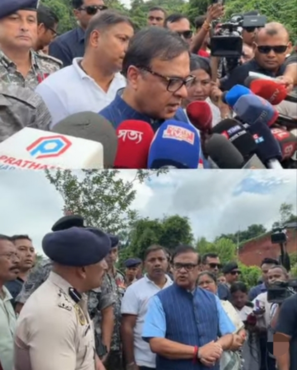 Image of the Assam Chief Minister Dr Himanta Biswa Sarma on Monday visiting the site of the tragic accident in Khetri.