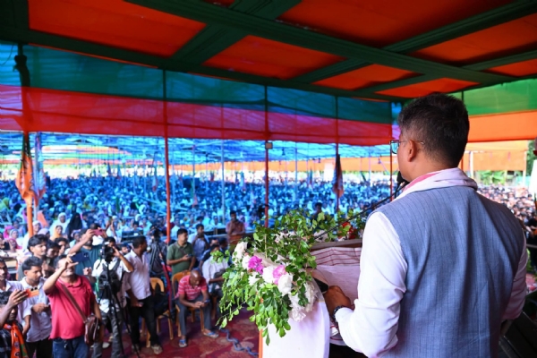 Assam Minister Pijush Hazarika at an Election Rally on Monday.