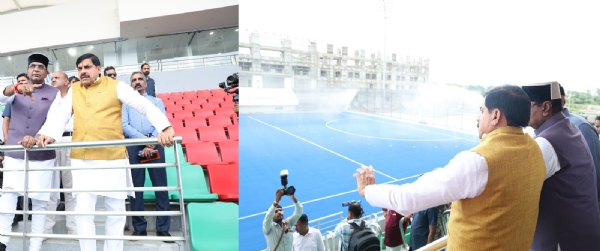 Chief Minister Dr. Mohan Yadav inspected the ongoing construction work at the international sports complex in Nathu Barkheda on Monday.