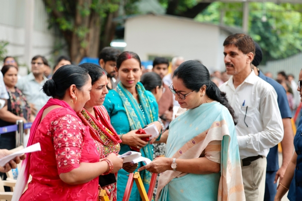 Chief Minister Rekha Gupta listening to people’s grievances during the public hearing at the Chief Minister’s Jan Seva Sadan on Wednesday.