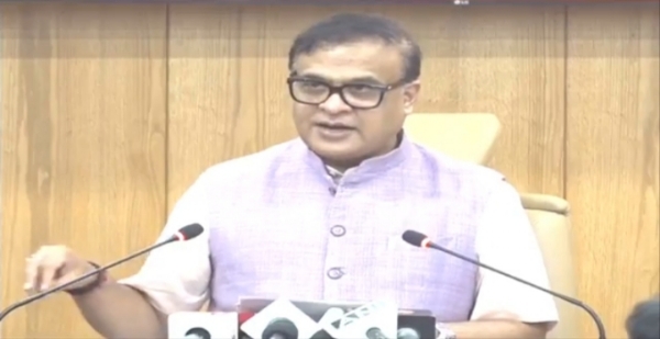 Assam CM Dr Himanta Biswa Sarma addressing a Press Conference on Monday after the Cabinet meeting.