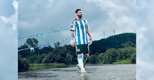 Giant cut out off Messi