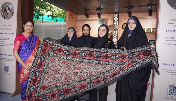 Zahra Pezeshkian, daughter of Iranian President Masoud Pezeshkian, tours the Iranian Pavilion at the BRICS Bazaar, accompanied by Union Minister Annapurna Devi.