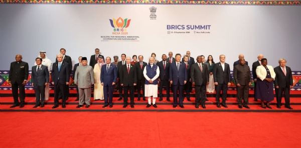 Prime Minister Narendra Modi with leaders of BRICS member and partner countries, outreach invitees and heads of international organisations during the family photograph at the 18th BRICS Summit at Bharat Mandapam, New Delhi, on Saturday. Photo: PIB Prime Minister Narendra Modi with leaders of BRICS member and partner countries, outreach invitees and heads of international organisations during the family photograph at the 18th BRICS Summit at Bharat Mandapam, New Delhi, on Saturday. Photo: PIB