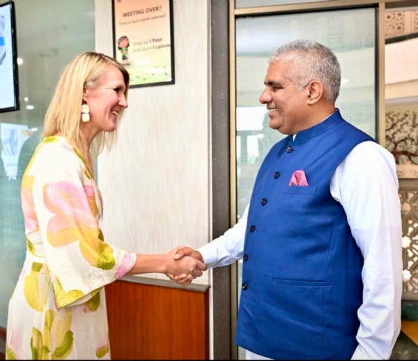 Union Minister for Environment, Forest and Climate Change Bhupender Yadav with Finland’s Minister of Climate and the Environment Sari Multala