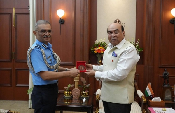 Air Marshal Tarun Chaudhri, Air Officer Commanding-in-Chief of the Central Air Command, during a courtesy meeting with the Governor. Air Marshal Tarun Chaudhri, Air Officer Commanding-in-Chief of the Central Air Command, during a courtesy meeting with the Governor.