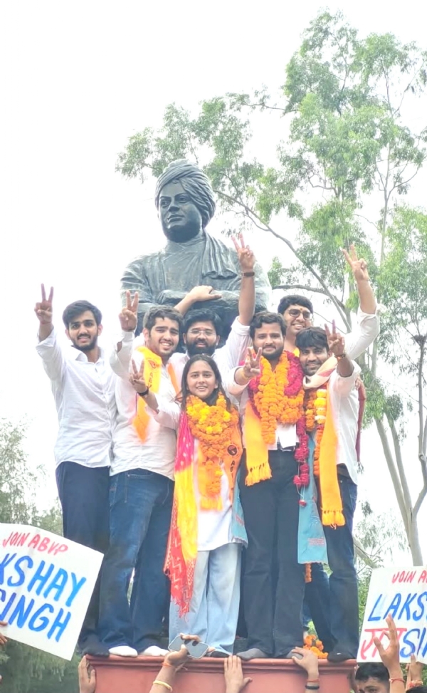 ABVP candidates celebrating their victory. ABVP candidates celebrating their victory.