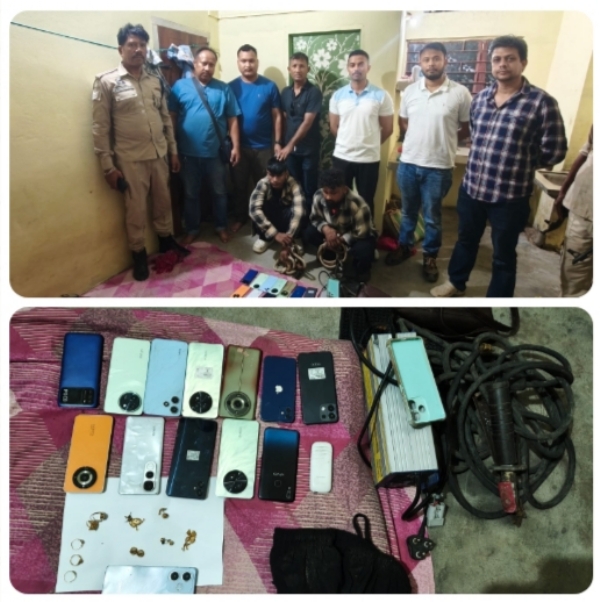 Image of the Two Arrested Theft Accused In Silchar Theft Case and Recovered Stolen Mobiles, Gold Ornaments.