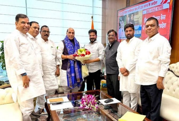 CM Revanth Reddy invites Rajnath Singh to inaugurate Defence Expo at Invest Telangana Global Summit CM Revanth Reddy invites Rajnath Singh to inaugurate Defence Expo at Invest Telangana Global Summit