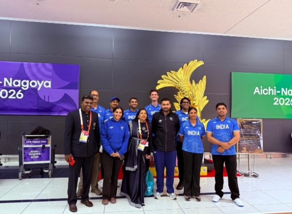 Indian Athletes Being Welcomed by Indian Officials at Nagoya Airport