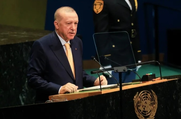 Turkish President Recep Tayyip Erdoğan addresses the 81st session of the United Nations General Assembly in New York on September 22.