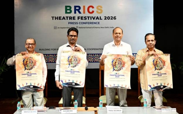 Culture Ministry Secretary Vivek Aggarwal and ministry officials releasing the poster.