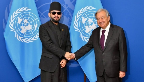 Nepal Prime Minister Balendra Shah with United Nations Secretary-General António Guterres