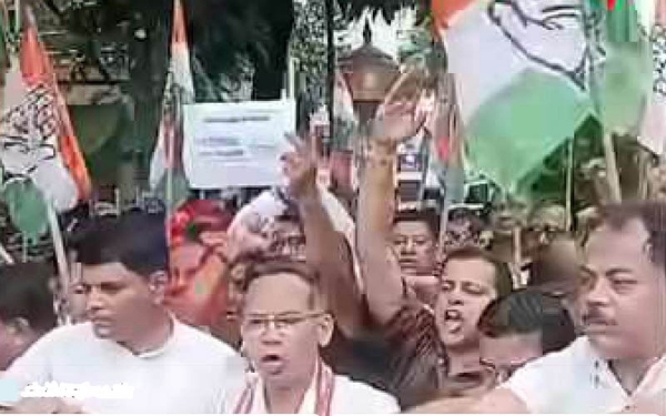 Image of the Congress Leaders Staging Protest in Guwahati Seeking Removal of CEC Gyanesh Kumar.