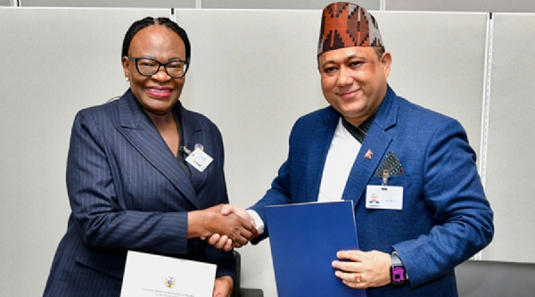Nepal Foreign Minister Shishir Khanal and Namibia’s Minister of International Relations and Trade, Selma Ashipala-Musavyi