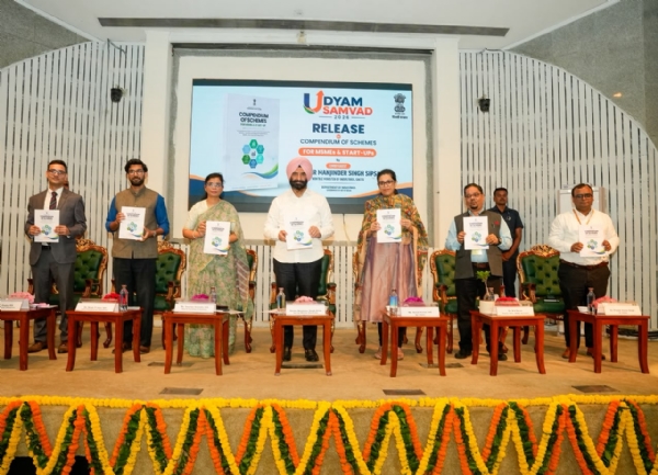 Delhi Industries Minister Manjinder Singh Sirsa releasing the ‘Compendium of Schemes for MSMEs and Startups’ booklet in New Delhi on Saturday.
