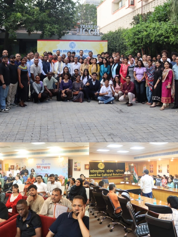 Participants attend the Hindi Fortnight closing ceremony at the Indian Council for Cultural Relations (ICCR) in New Delhi.