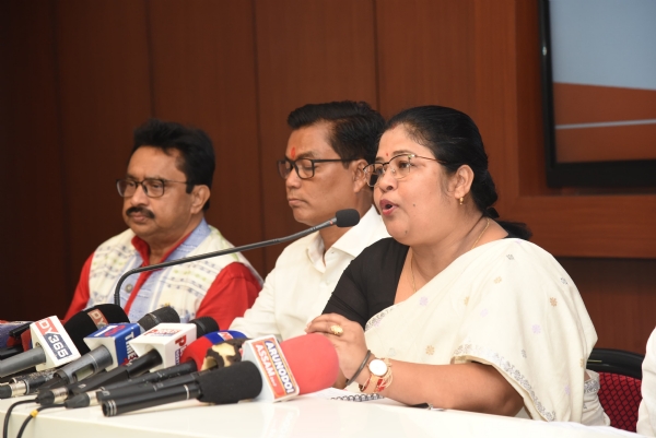BJP MP from Guwahati Bijuli Kalita Medhi on Tuesday addressing a press conference.