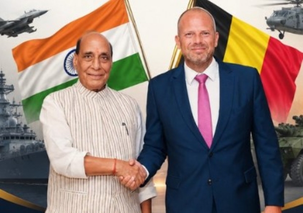 Defence Minister Rajnath Singh and Belgian Defence and Foreign Trade Minister Theo Francken