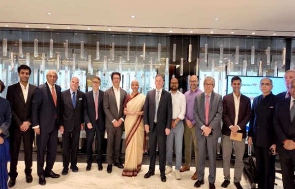 Union Finance Minister Nirmala Sitharaman and others at a high-level business roundtable organised by the Consulate General of India in New York.