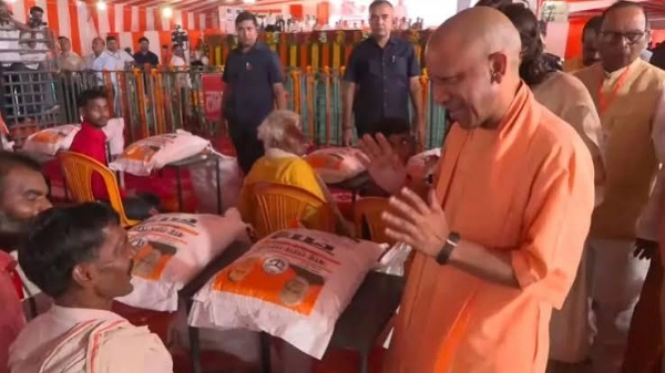 Relief materials distributed by UP CM to 1,000 families affected by floods