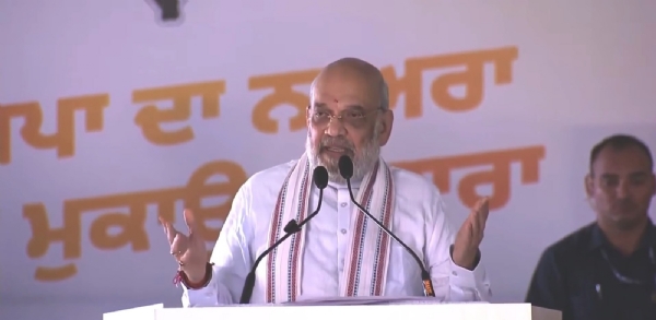 Home Minister Amit Shah addressing a public meeting in Jalandhar, Punjab