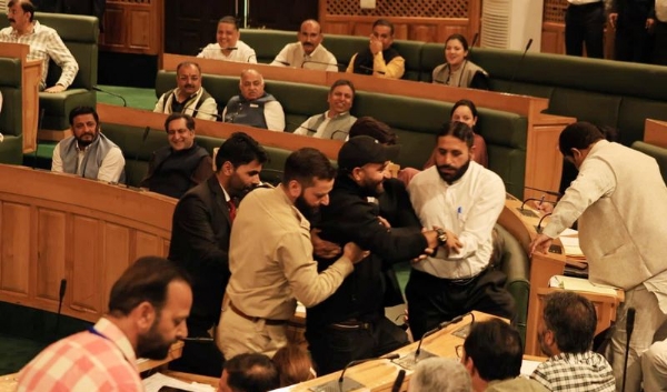 AAP MLA Mehraj Malik Marshalled Out Of J&K Assembly