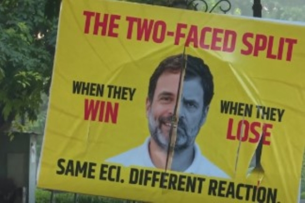 Political posters put up in New Delhi ahead of the INDIA bloc meeting.