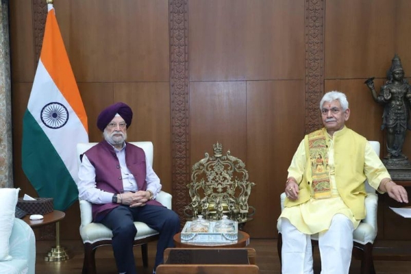 LG Sinha Meets Union Minister Hardeep Singh Puri In New Delhi, Discusses J&K Development Issues